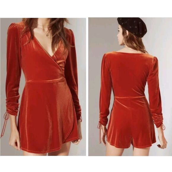 Urban Outfitters Pants - Urban Outfitters Velvet Jumpsuit Romper Copper Orange Sz XS Skort Skirted Shorts